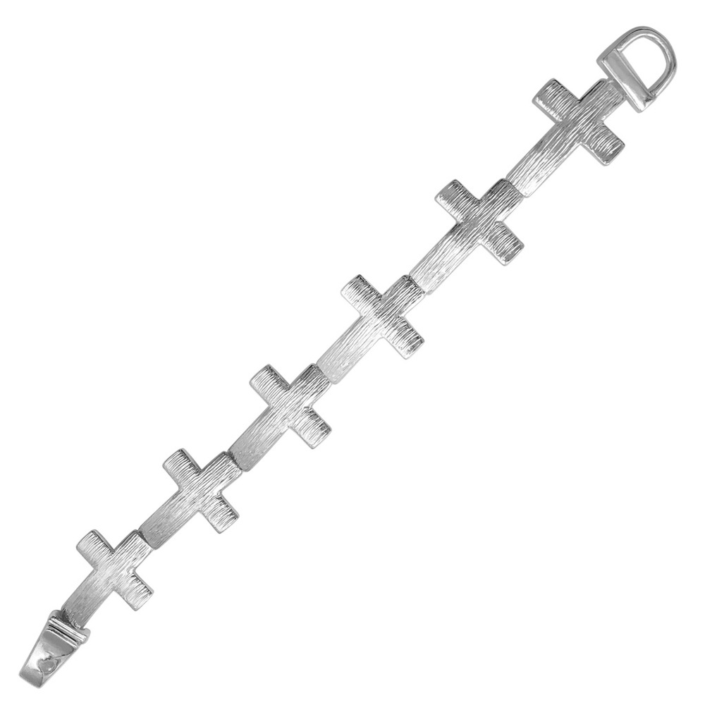 Brushed Silver Tone Cross Magnetic Clasp Bracelet